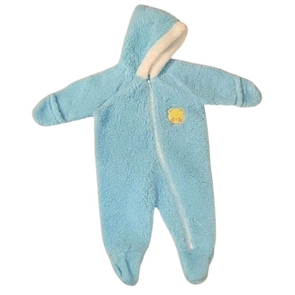 Vintage Fleece Newborn Baby Snowsuit with Attached Hood - Hooded Jumpsuit/Romper
